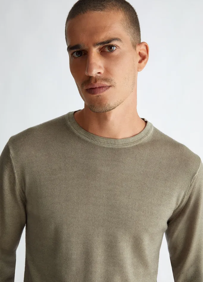 Men Liujo Knitwear LightColoured Merino Wool Sweater Stone