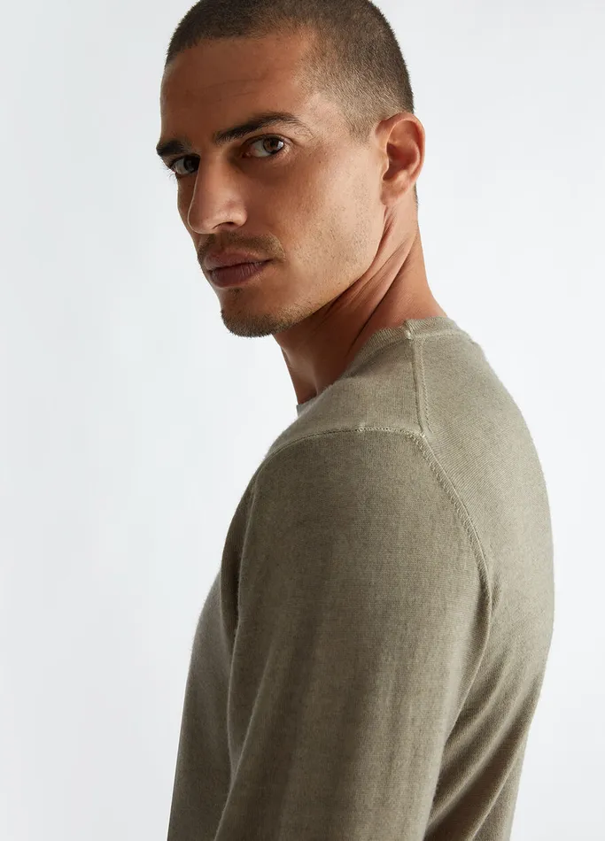 Men Liujo Knitwear LightColoured Merino Wool Sweater Stone