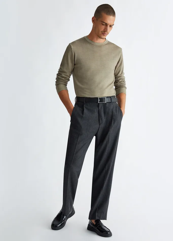 Men Liujo Knitwear LightColoured Merino Wool Sweater Stone