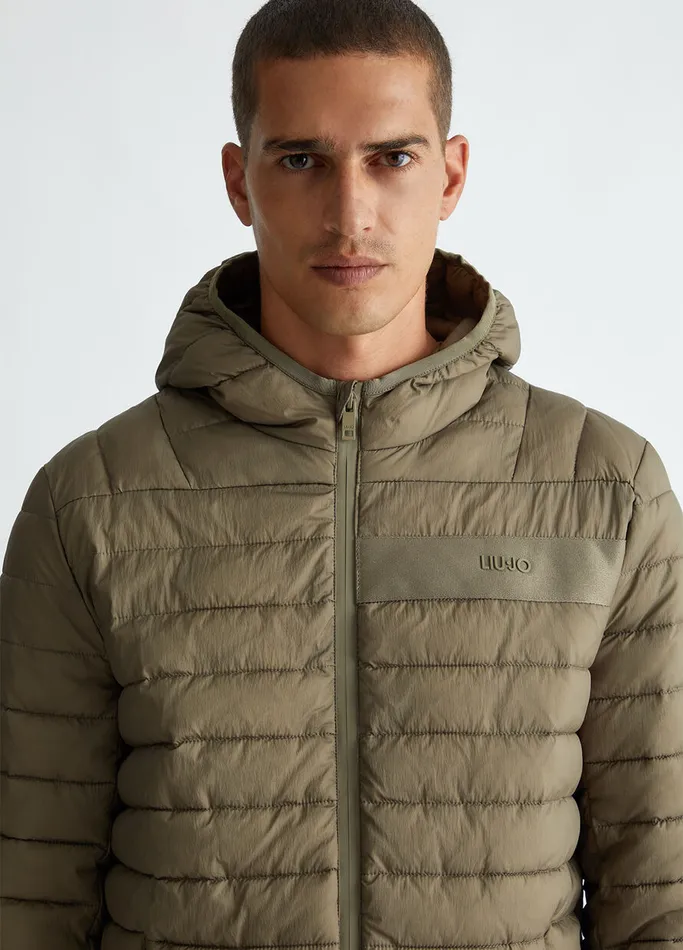 Men Liujo Outerwear Padded Hooded Jacket Stone Grey