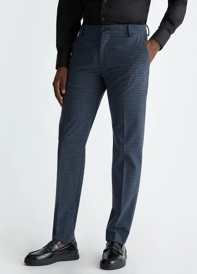 Men Liujo Trousers Jacquard Chinos Vintage Indigo Check