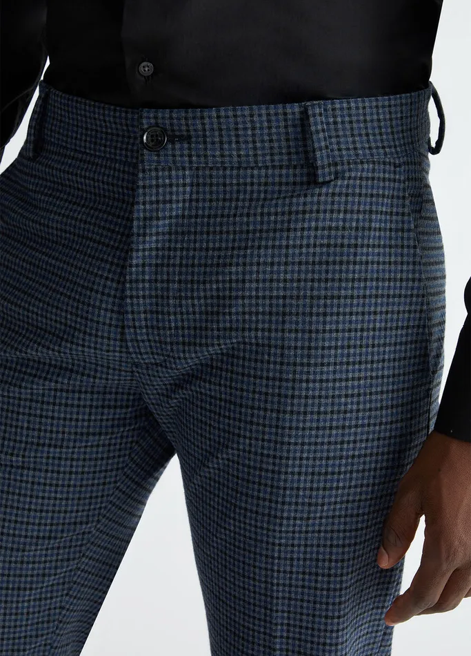 Men Liujo Trousers Jacquard Chinos Vintage Indigo Check