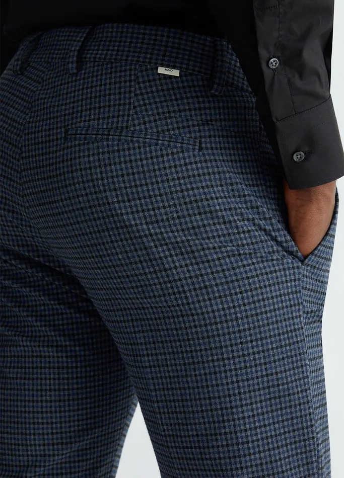 Men Liujo Trousers Jacquard Chinos Vintage Indigo Check