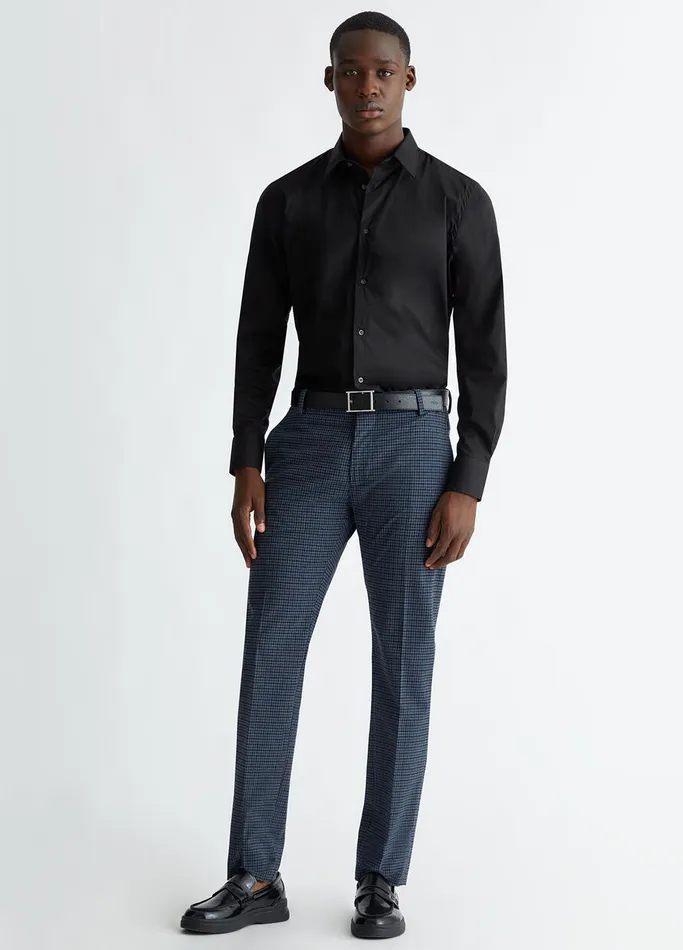 Men Liujo Trousers Jacquard Chinos Vintage Indigo Check