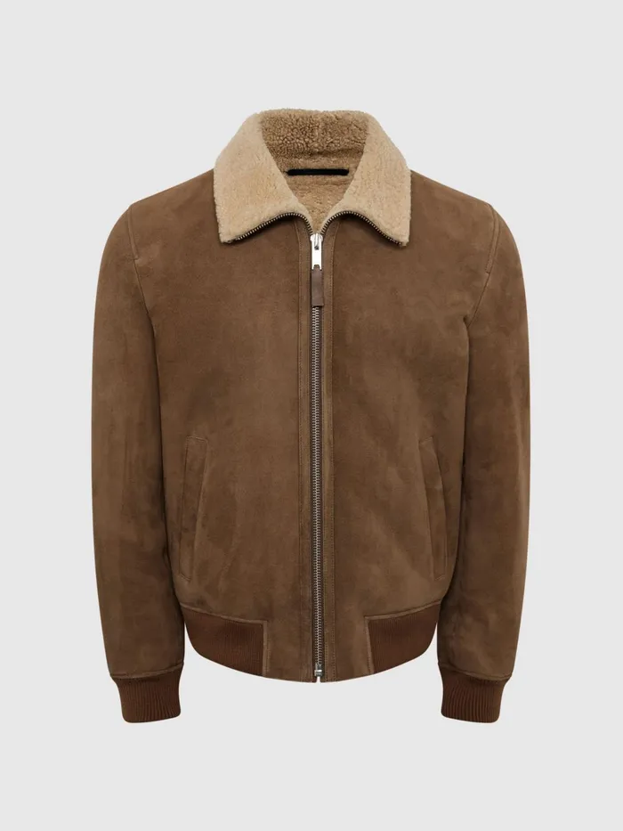 Men Loburn Shearling Jacket Mocha Reiss Leather Jackets