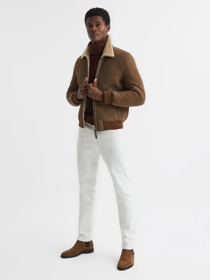 Men Loburn Shearling Jacket Mocha Reiss Leather Jackets