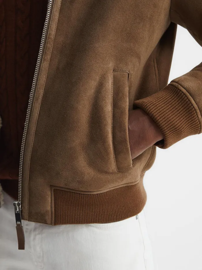 Men Loburn Shearling Jacket Mocha Reiss Leather Jackets