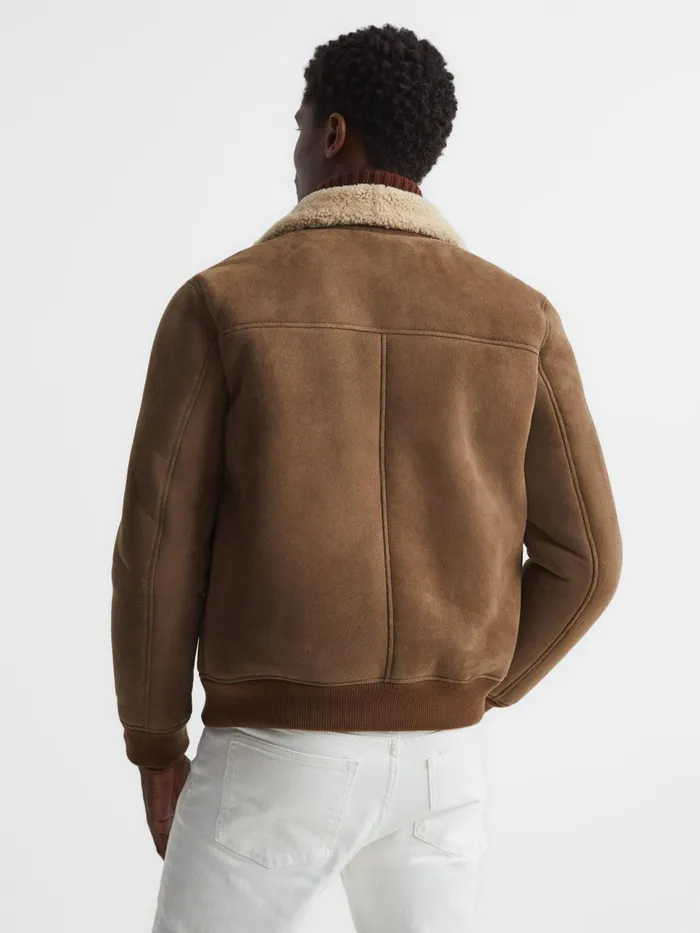 Men Loburn Shearling Jacket Mocha Reiss Leather Jackets