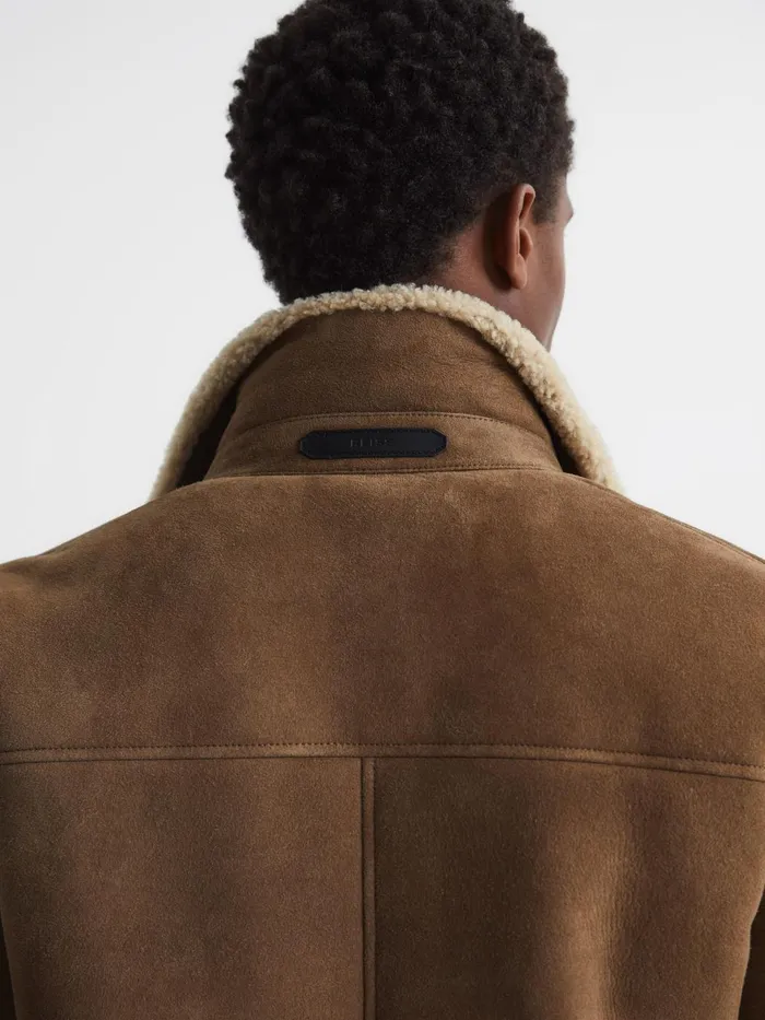 Men Loburn Shearling Jacket Mocha Reiss Leather Jackets