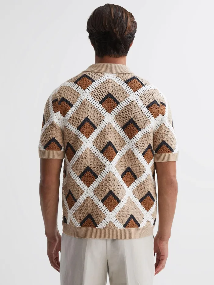 Men Locco Crochet Cuban Collar Shirt Beige Reiss Shirts