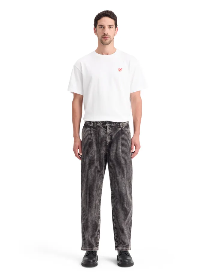 Men LOOSE TAPERED PLEATED WASHED CORDUROY CHINO Black Scotch and Soda Pants