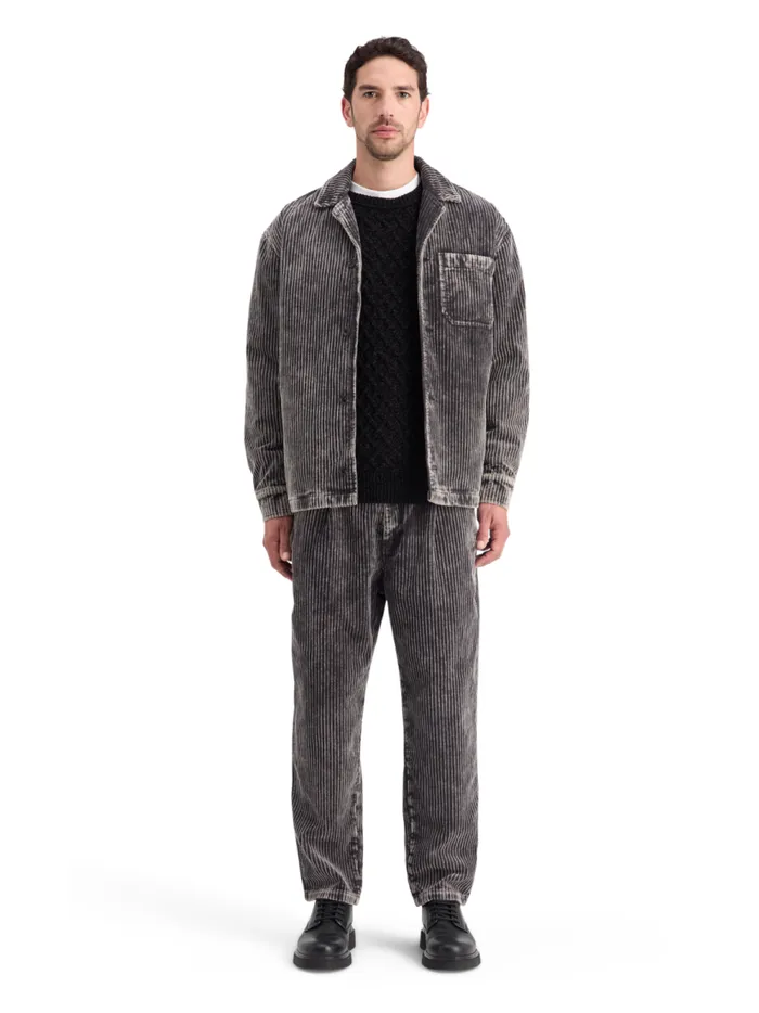 Men LOOSE TAPERED PLEATED WASHED CORDUROY CHINO Black Scotch and Soda Pants