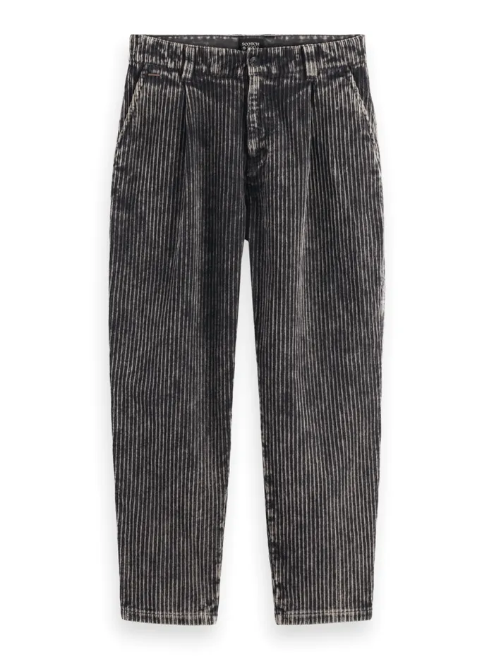 Men LOOSE TAPERED PLEATED WASHED CORDUROY CHINO Black Scotch and Soda Pants