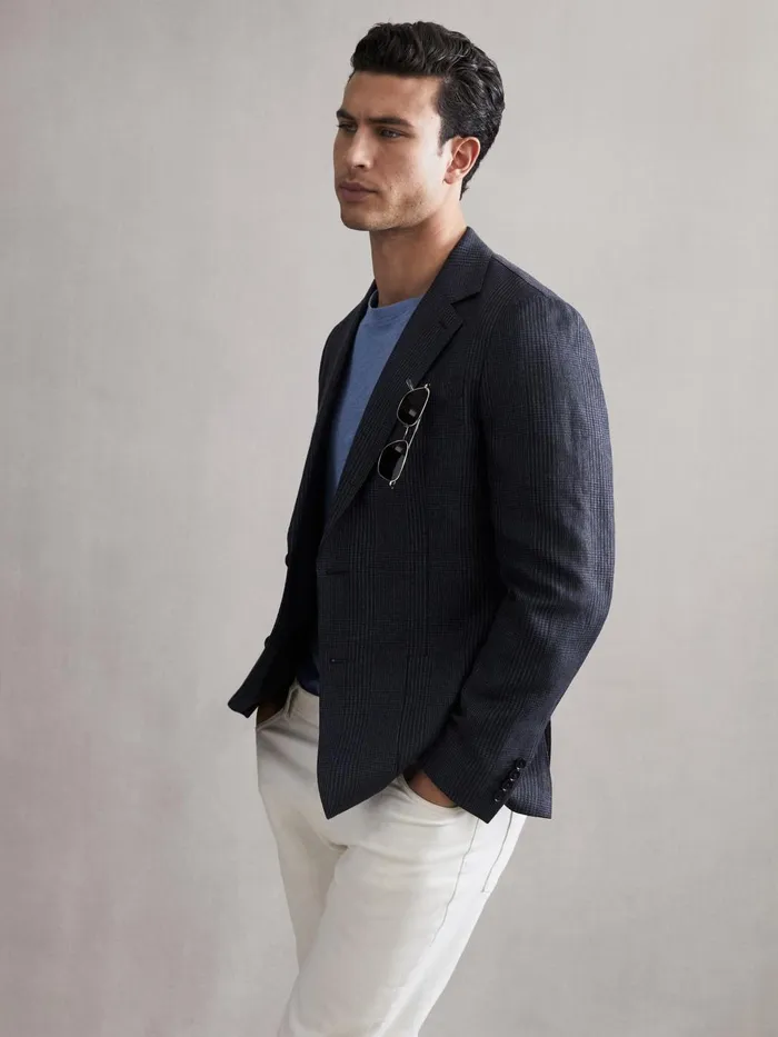 Men Matinee Single Breasted Prince Of Wales Check Blazer Grey Reiss Suits and Tailoring