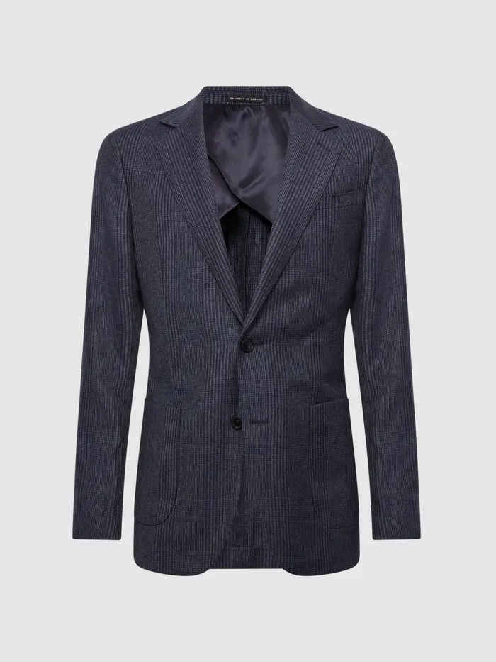 Men Matinee Single Breasted Prince Of Wales Check Blazer Grey Reiss Suits and Tailoring