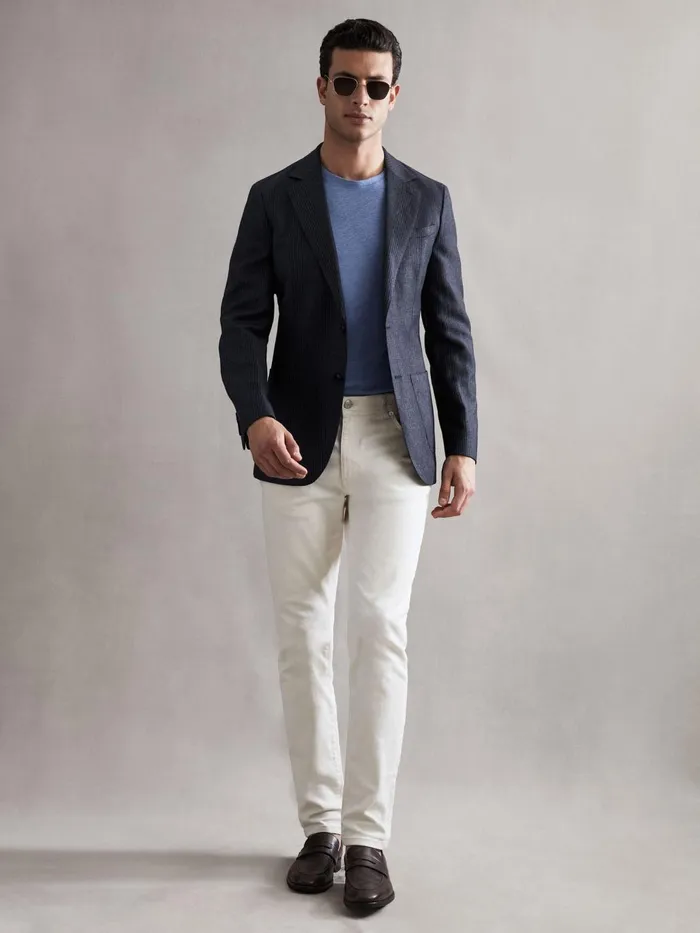 Men Matinee Single Breasted Prince Of Wales Check Blazer Grey Reiss Suits and Tailoring