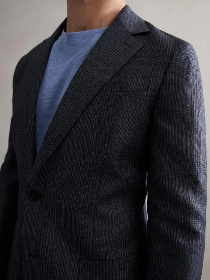 Men Matinee Single Breasted Prince Of Wales Check Blazer Grey Reiss Suits and Tailoring