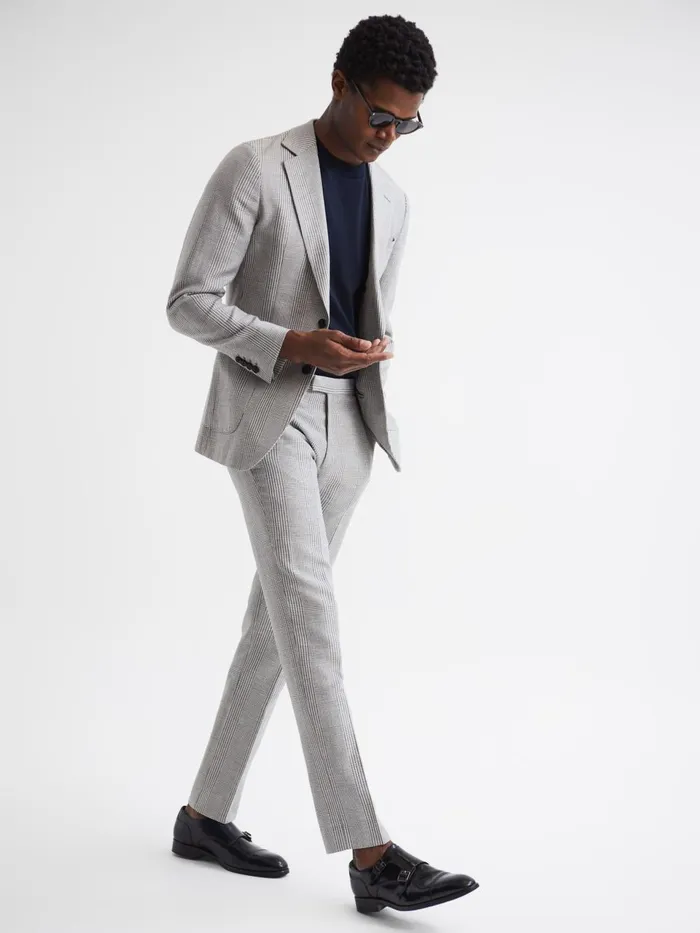 Men Matinee Wool Linen Blend Slim Fit Trousers Grey Reiss Trousers