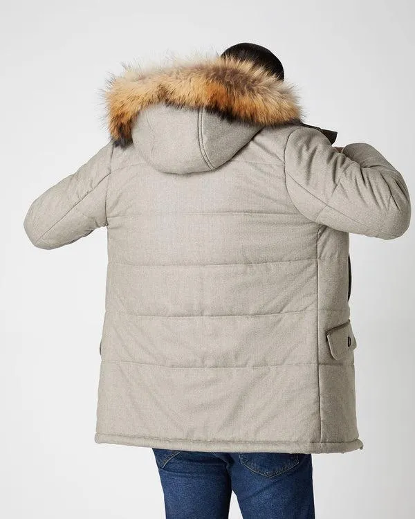 Men Men039s Fur Trim Woven CoatIn Mid Grey Mid Grey NPeal Coats and Jackets