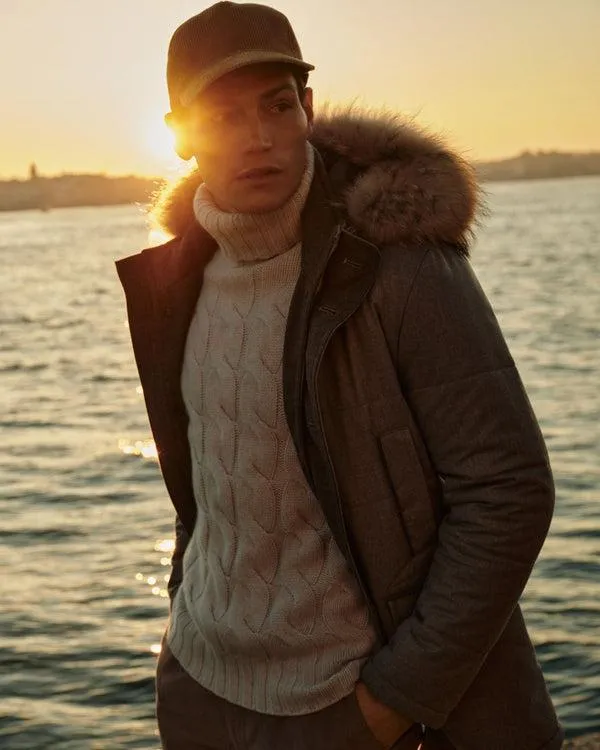 Men Men039s Fur Trim Woven CoatIn Mid Grey Mid Grey NPeal Coats and Jackets