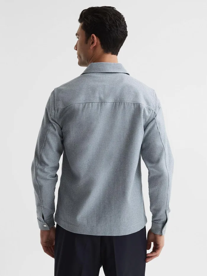 Men Mixon Long Sleeve Puppytooth Overshirt Bluewhite Reiss Shirts