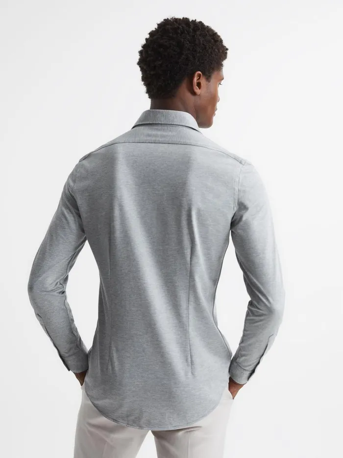 Men Nate Cutaway Collar Jersey Slim Fit Shirt Grey Melange Reiss Shirts