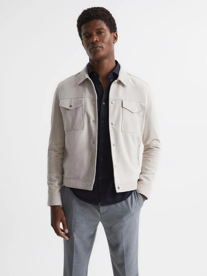 Men Nate Cutaway Collar Jersey Slim Fit Shirt Grey Melange Reiss Shirts