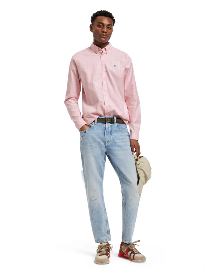 Men Oxford Stripe Tropical Pink White Stripe Scotch and Soda Shirts
