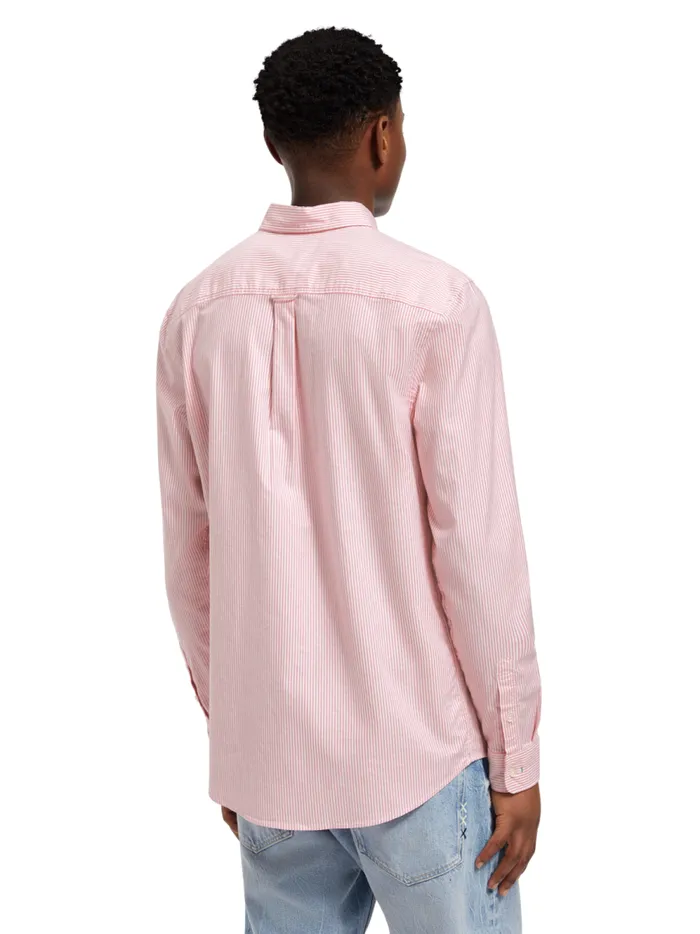 Men Oxford Stripe Tropical Pink White Stripe Scotch and Soda Shirts