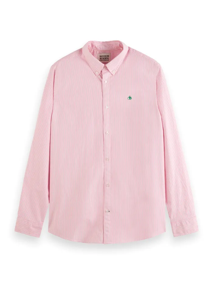 Men Oxford Stripe Tropical Pink White Stripe Scotch and Soda Shirts