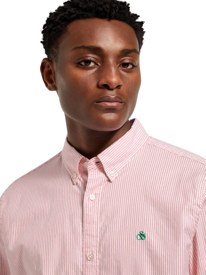 Men Oxford Stripe Tropical Pink White Stripe Scotch and Soda Shirts