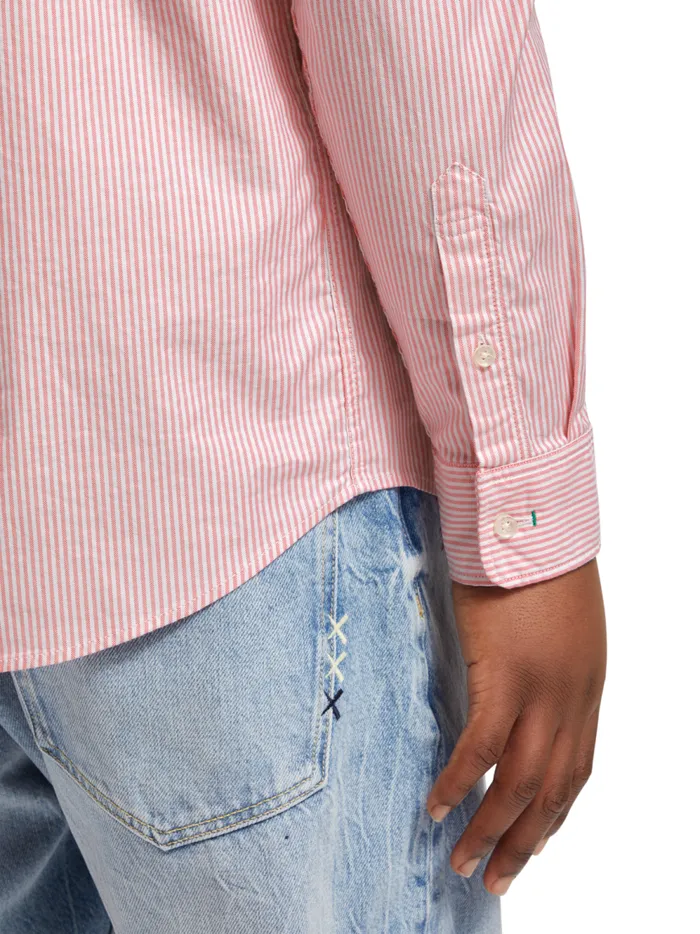Men Oxford Stripe Tropical Pink White Stripe Scotch and Soda Shirts