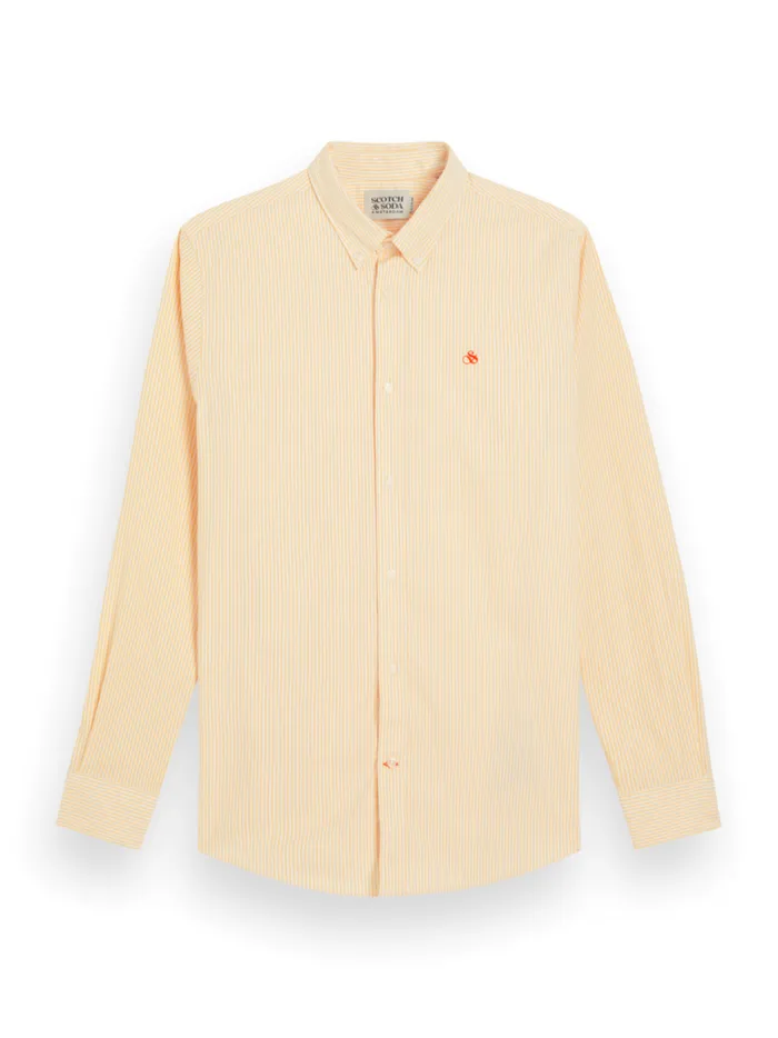 Men Oxford Stripe Tropical Pink White Stripe Scotch and Soda Shirts