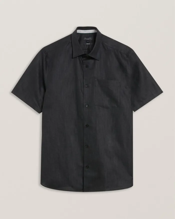 Men PALOMAS 8211 Short Sleeve Linen Cotton Shirt Black Ted Baker Shirts