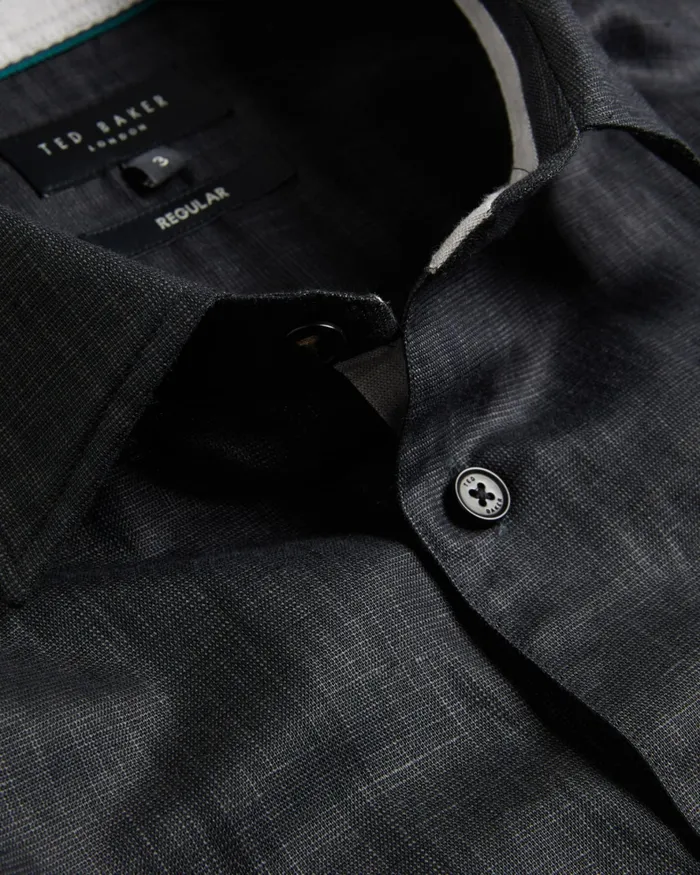 Men PALOMAS 8211 Short Sleeve Linen Cotton Shirt Black Ted Baker Shirts