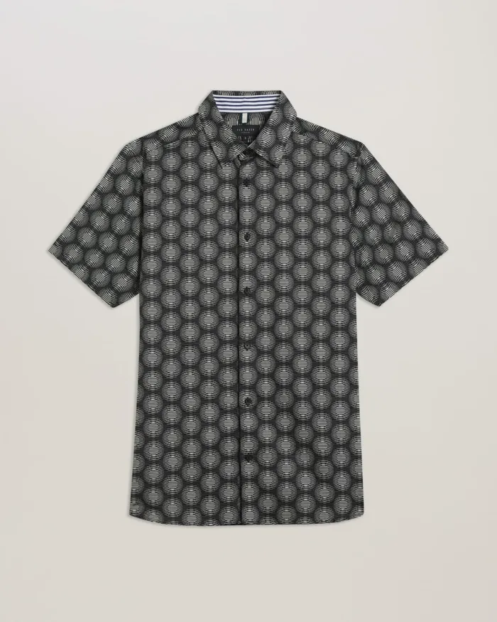 Men PEARSHO 8211 Short Sleeve Circle Geometric Shirt Black Ted Baker Shirts