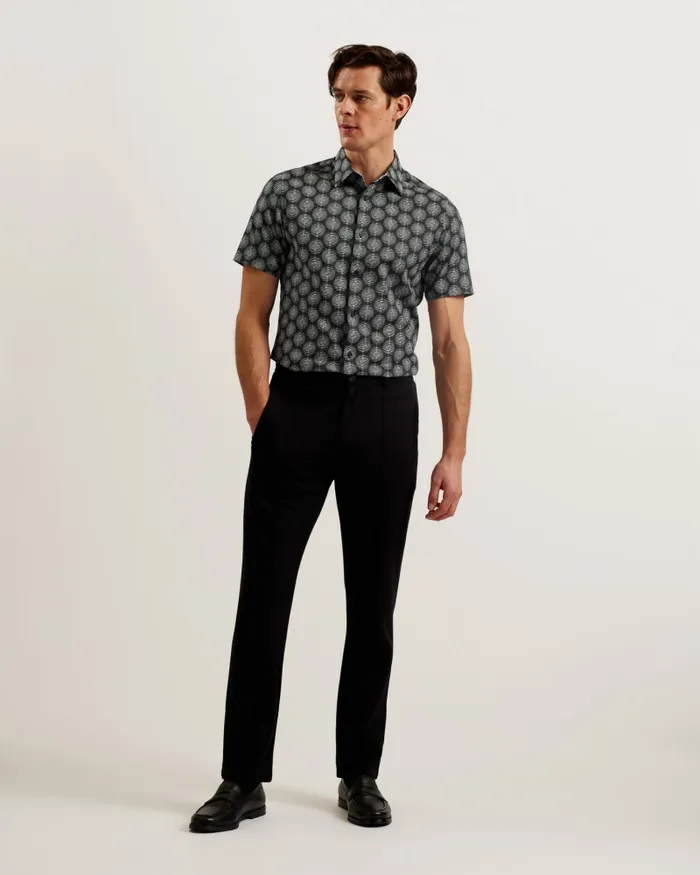 Men PEARSHO 8211 Short Sleeve Circle Geometric Shirt Black Ted Baker Shirts