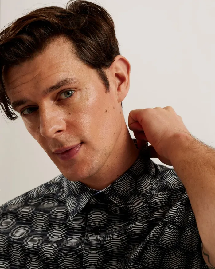 Men PEARSHO 8211 Short Sleeve Circle Geometric Shirt Black Ted Baker Shirts