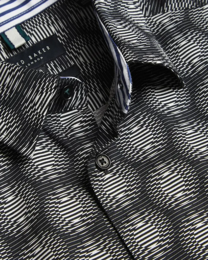 Men PEARSHO 8211 Short Sleeve Circle Geometric Shirt Black Ted Baker Shirts