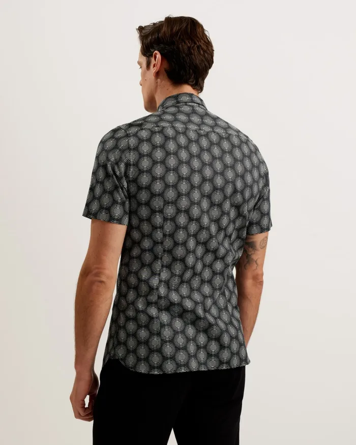 Men PEARSHO 8211 Short Sleeve Circle Geometric Shirt Black Ted Baker Shirts