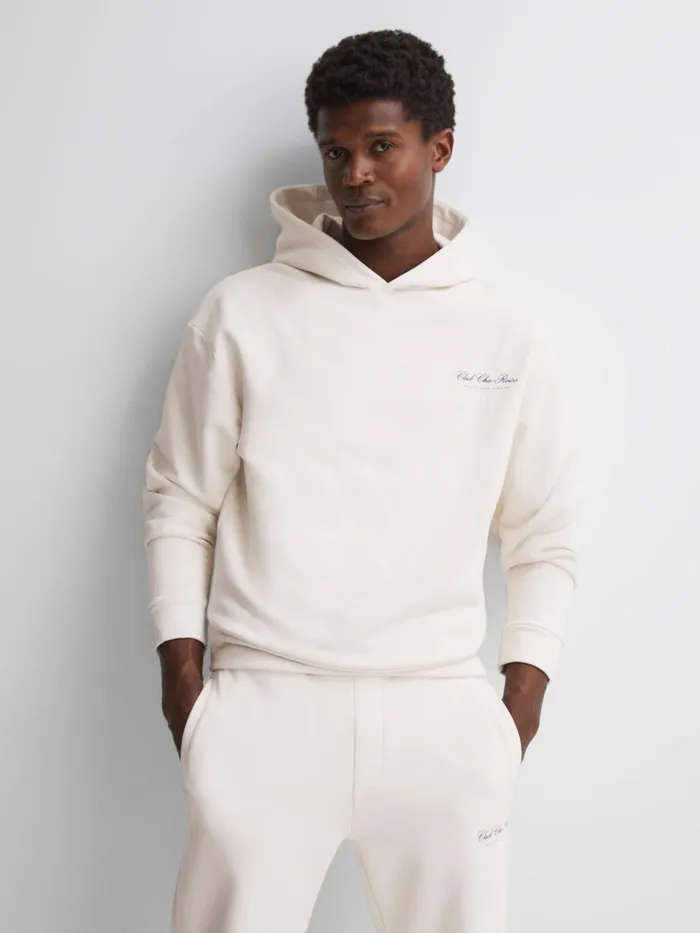 Men Pool Reiss Ch Motif Cotton Hoodie Off White Reiss Sweats and Hoodies