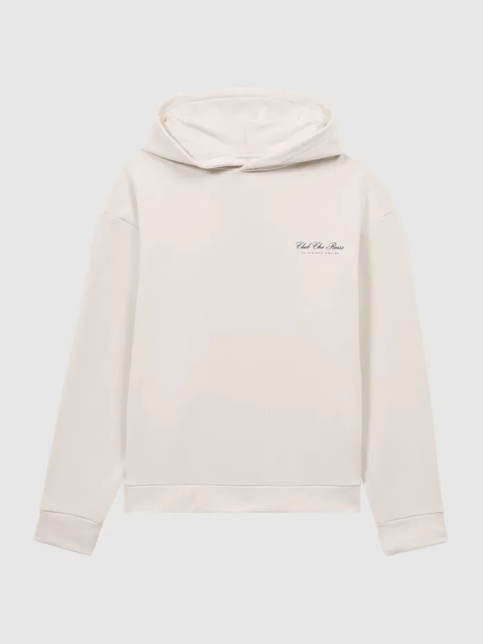 Men Pool Reiss Ch Motif Cotton Hoodie Off White Reiss Sweats and Hoodies