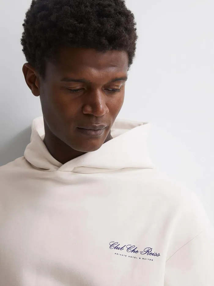 Men Pool Reiss Ch Motif Cotton Hoodie Off White Reiss Sweats and Hoodies