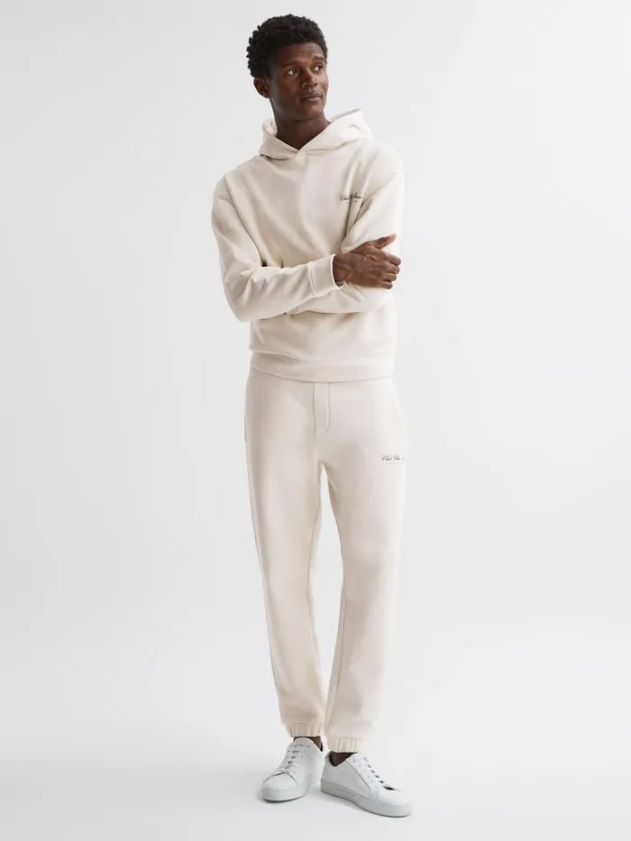 Men Pool Reiss Ch Motif Cotton Hoodie Off White Reiss Sweats and Hoodies