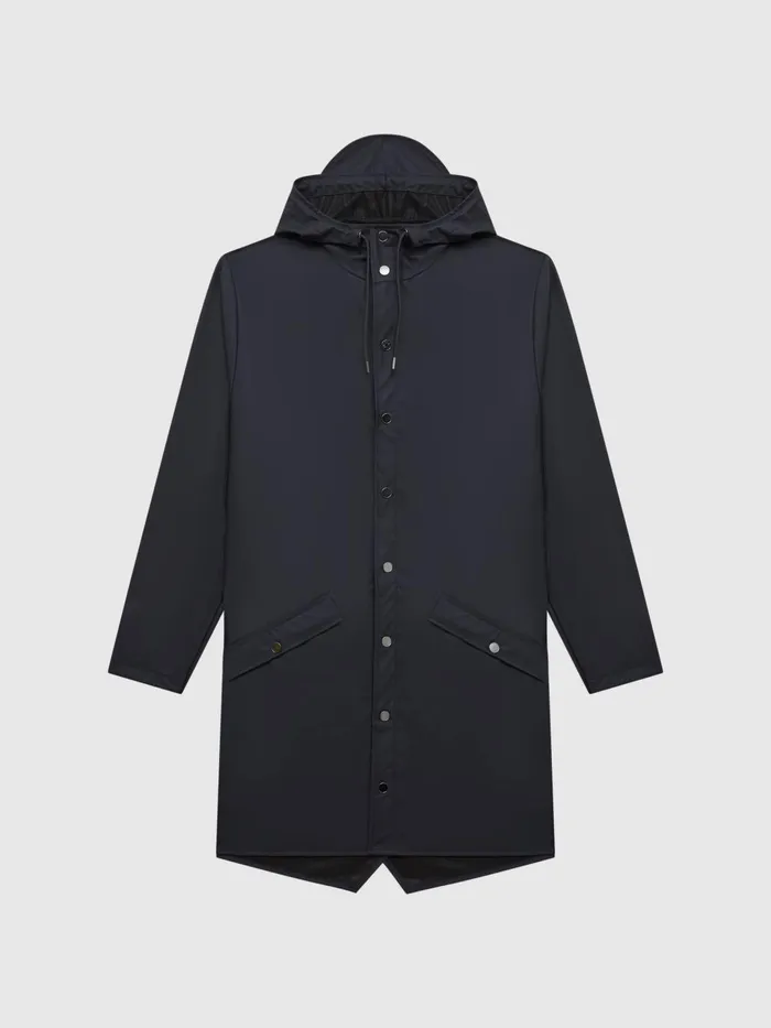 Men Rains Rains Longline Hooded Jacket Dark Green Reiss Coats and Jackets