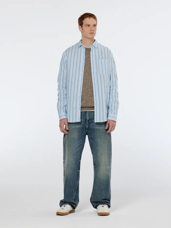 Men Regular Fit Dobby Stripe Shirt Pitch Green Pinstripe Scotch and Soda Shirts