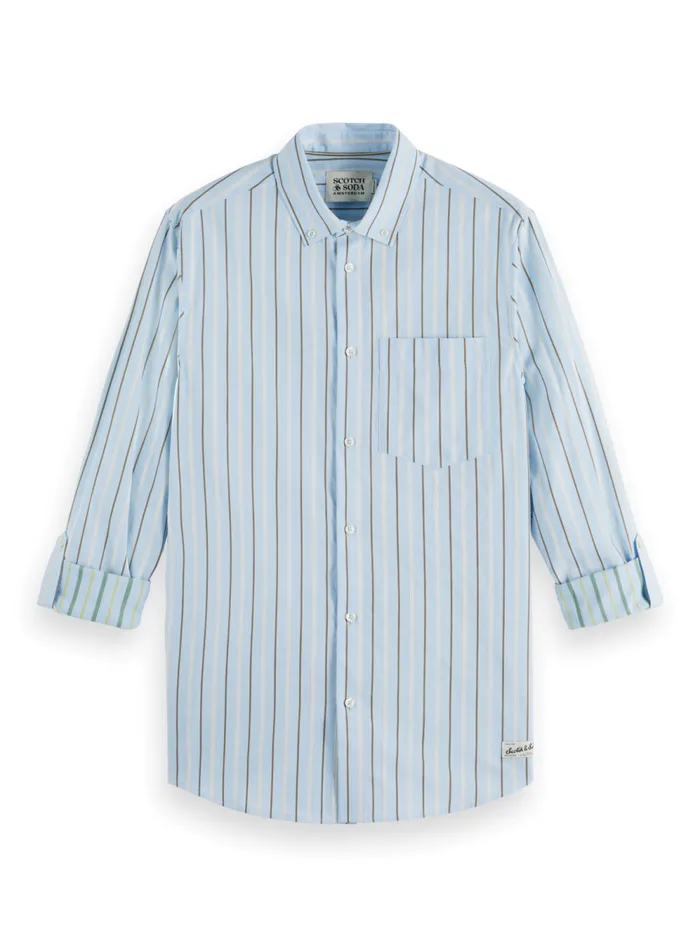 Men Regular Fit Dobby Stripe Shirt Pitch Green Pinstripe Scotch and Soda Shirts Men Regular Fit Dobby Stripe Shirt Pitch Green Pinstripe Scotch and Soda Shirts
