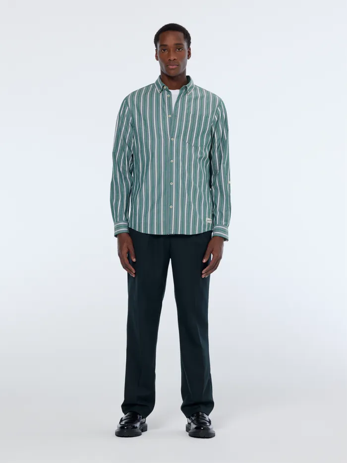 Men Regular Fit Dobby Stripe Shirt Pitch Green Pinstripe Scotch and Soda Shirts Men Regular Fit Dobby Stripe Shirt Pitch Green Pinstripe Scotch and Soda Shirts