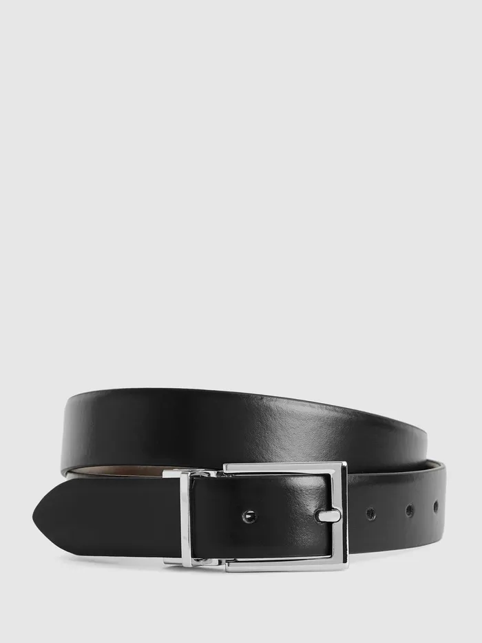 Men Ricky Reversible Leather Belt Black Reiss Belts