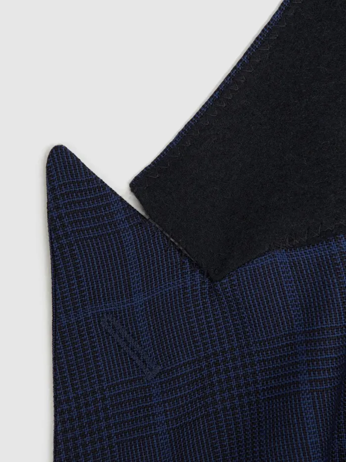 Men Royce Slim Fit Wool Double Breasted Check Blazer Navy Reiss Suits and Tailoring